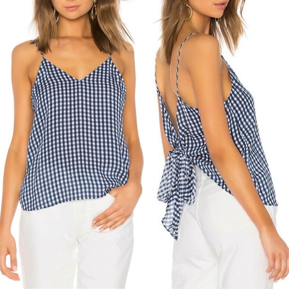 Cami NYC Daria 100% Silk Reversible Convetible Navy Gingham Tank XS